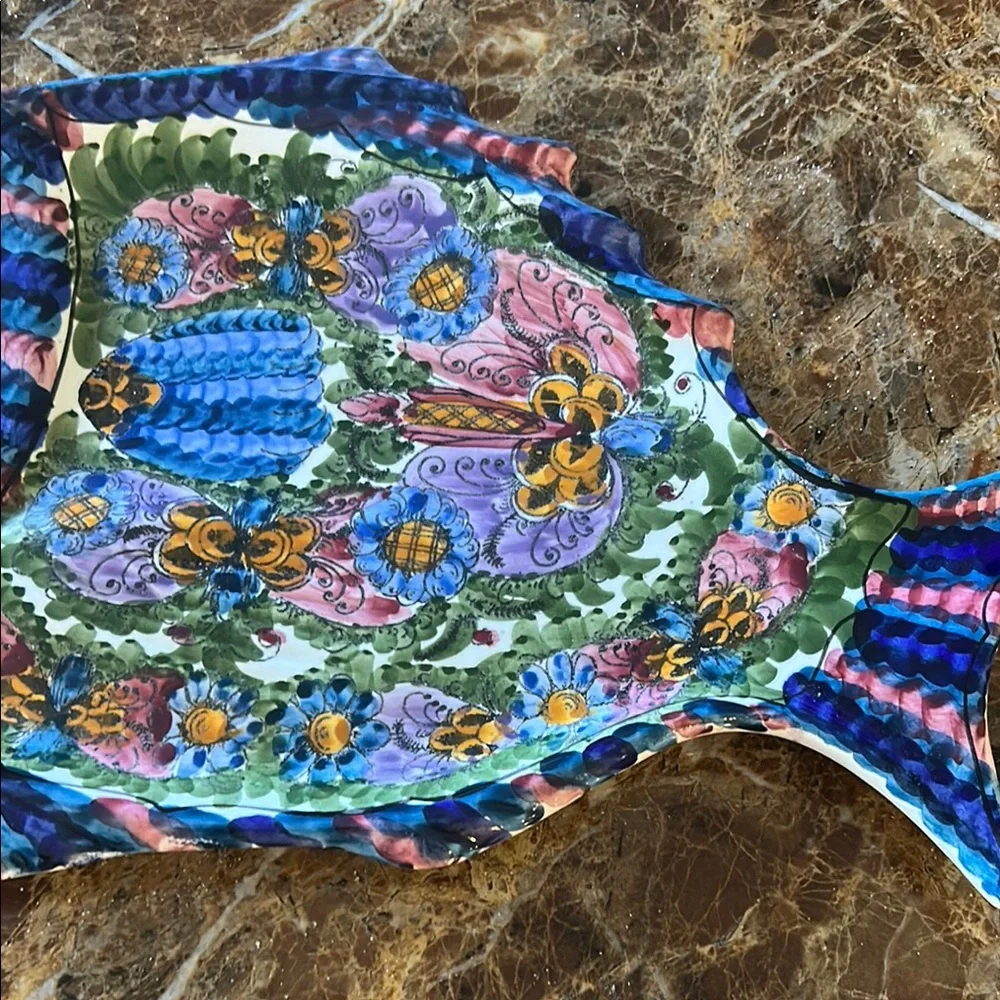 Skyros ,Colorful Fish-Shaped Ceramic Plate. Hand painted in Greece.